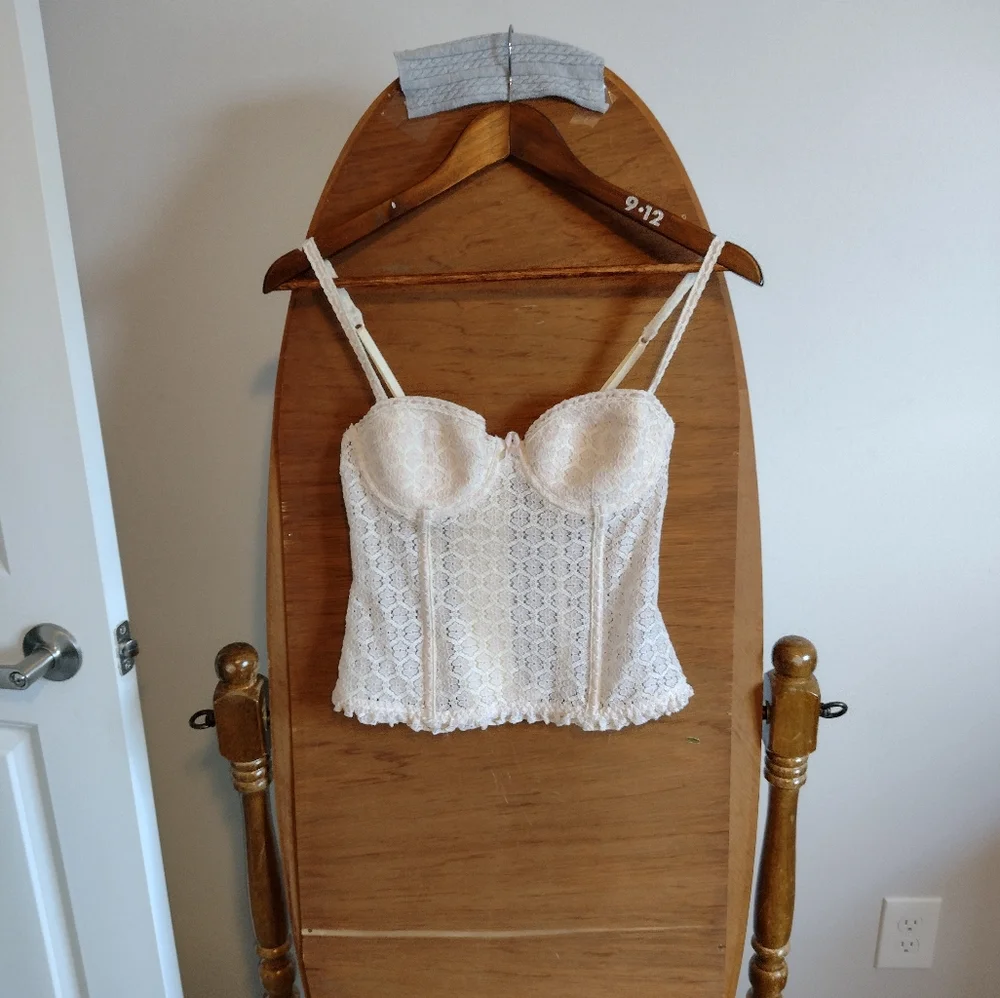 Cream and Light Pink Lace Corset Top - Picture 3 of 5